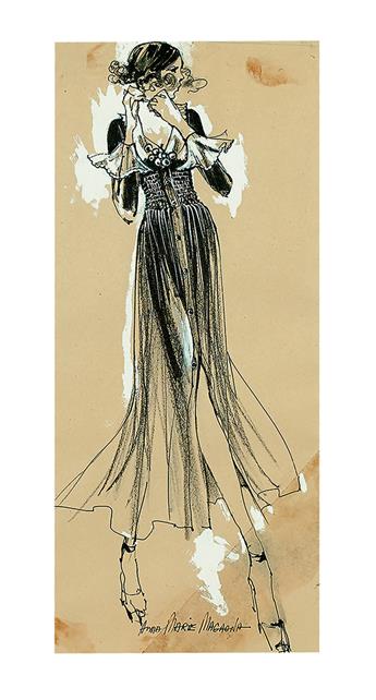 (FASHION.)  ANNA MARIE MAGAGNA. Two fashion illustrations for Henri Bendel.